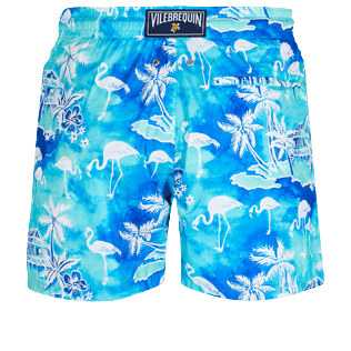 Bild von Herren Klassische dünne Stoffe Bedruckt - Ultraleichte und verstaubare 2012 Flamants Roses Badeshorts für Herren, Lagune Rückansicht Bild von Herren Klassische dünne Stoffe Bedruckt - Ultraleichte und verstaubare 2012 Flamants Roses Badeshorts für Herren, Lagune Rückansicht