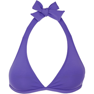 Mujer Halter Liso - Top de bikini anudado alrededor del cuello de color liso para mujer, Hyacinth front Mujer Halter Liso - Top de bikini anudado alrededor del cuello de color liso para mujer, Hyacinth front