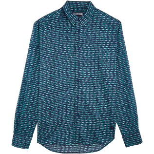 Hemden Bedruckt - Modernist Fish Unisex-Hemd aus Baumwollvoile, Marineblau front Hemden Bedruckt - Modernist Fish Unisex-Hemd aus Baumwollvoile, Marineblau front