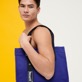 Others Solid - Unisex Small Beach Bag Solid, Purple blue back worn view