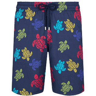 Men Others Printed - Men Stretch Long Swim Shorts Ronde Des Tortues, Navy front view