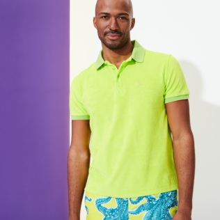 Men Others Solid - Men Terry Polo Shirt Solid, Lemongrass frontworn Men Others Solid - Men Terry Polo Shirt Solid, Lemongrass frontworn