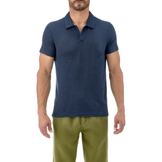 Hombre Autros Liso - Polo en punto de lino liso, Azul marino supp2 Hombre Autros Liso - Polo en punto de lino liso, Azul marino supp2