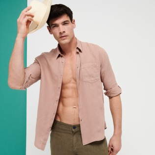 Hombre Autros Liso - Camisa de lino con tinte natural para hombre, Dew detalles vista 1