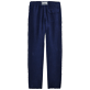 Uomo Altri Unita - Pantaloni uomo in lino tinta unita, Blu marine vista posteriore