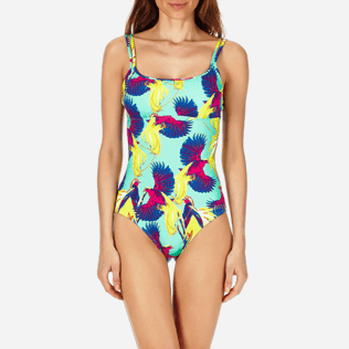 Mujer Una pieza Estampado - Bañador de una sola pieza con escote redondo y estampado Birds of Paradise para mujer, Veronese green supp1 Mujer Una pieza Estampado - Bañador de una sola pieza con escote redondo y estampado Birds of Paradise para mujer, Veronese green supp1