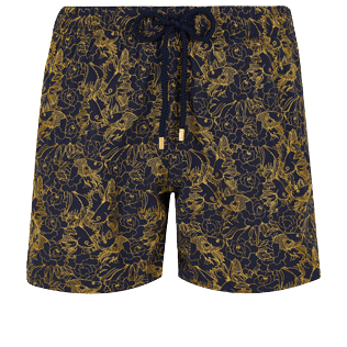 Men Classic Embroidered - Men Swim Trunks Hidden Fishes, Navy front view