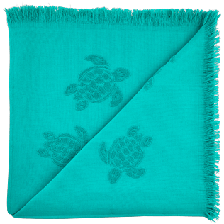 Towels Solid - Fouta with fringes Turtles pattern, Veronese green back Towels Solid - Fouta with fringes Turtles pattern, Veronese green back