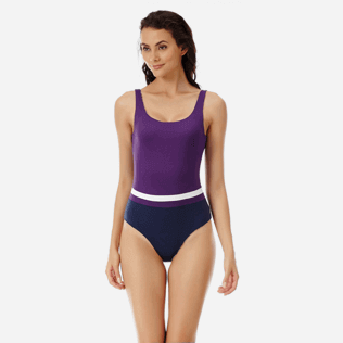 Damen Einteiler Bedruckt - Reverso Badeanzug mit Rundhalsausschnitt für Damen, Marineblau frontworn Damen Einteiler Bedruckt - Reverso Badeanzug mit Rundhalsausschnitt für Damen, Marineblau frontworn