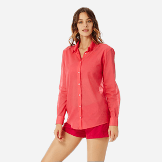 Donna Altri Unita - Camicia donna in cotone tinta unita con cut-out sul retro, Ibisco frontworn Donna Altri Unita - Camicia donna in cotone tinta unita con cut-out sul retro, Ibisco frontworn