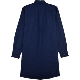 Women Dresses Solid - Indigo Long Linen Shirt, Indigo back Women Dresses Solid - Indigo Long Linen Shirt, Indigo back