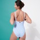 Damen Fitted Bedruckt - Ikat Medusa Badeanzug für Damen, Weiss Rückansicht getragen