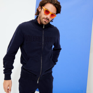 Hombre Autros Liso - Sudadera de algodón con cremallera delantera para hombre, Azul marino frontworn Hombre Autros Liso - Sudadera de algodón con cremallera delantera para hombre, Azul marino frontworn