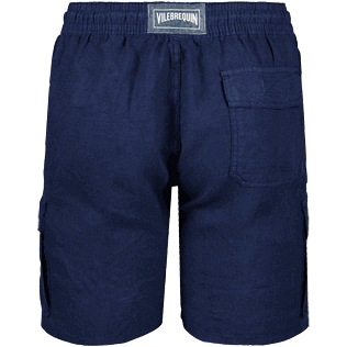 Men Others Solid - Men Linen Bermuda Shorts cargo pockets, Navy back view