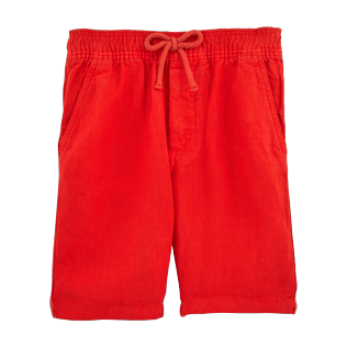 Niños Autros Liso - Bermudas cortas de lino con estampado liso para niño, Amapola front Niños Autros Liso - Bermudas cortas de lino con estampado liso para niño, Amapola front