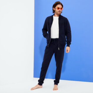 Hombre Autros Liso - Sudadera de algodón con cremallera delantera para hombre, Azul marino supp2 Hombre Autros Liso - Sudadera de algodón con cremallera delantera para hombre, Azul marino supp2