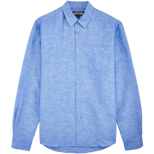 Hombre Autros Liso - Camisa en lino de algodón liso para hombre, Azul neptuno front Hombre Autros Liso - Camisa en lino de algodón liso para hombre, Azul neptuno front