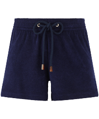 Pantalón corto en tejido terry de color liso para mujer Azul marino vista frontal