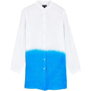 Mujer Autros Liso - Vestido camisero de lino con estampado Tie and Dye para mujer, Atoll front Mujer Autros Liso - Vestido camisero de lino con estampado Tie and Dye para mujer, Atoll front