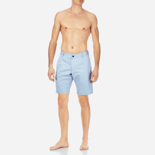 Men Others Solid - Men Straight Linen Cotton Bermuda Shorts Solid, Sky blue frontworn Men Others Solid - Men Straight Linen Cotton Bermuda Shorts Solid, Sky blue frontworn