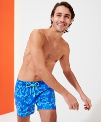 Men Classic Printed - Men Swim Trunks 2003 Turtle Shell, Sea blue front worn view