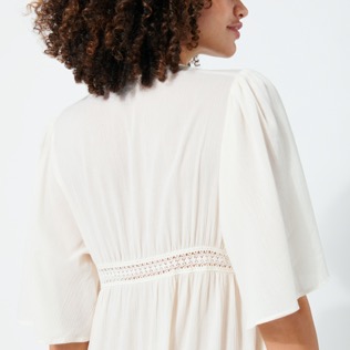 Damen Andere Uni - Mittellanges Solid Kleid aus Baumwolle für Damen, Chalk Details Ansicht 2