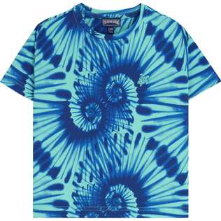 Boys Cotton T-Shirt Tie & Dye Turtles Print Azzurro vista frontale