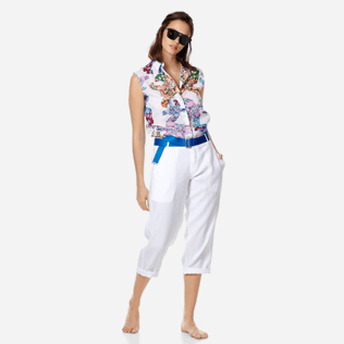 Mujer Autros Liso - Pantalón de lino liso para mujer, Blanco supp2 Mujer Autros Liso - Pantalón de lino liso para mujer, Blanco supp2