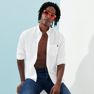 Hombre Autros Liso - Camisa en terciopelo de color liso para hombre, Blanco detalles vista 3