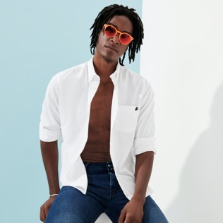 Picture of Men Others Solid - Men Cotton Shirt Solid, White details view 3 Picture of Men Others Solid - Men Cotton Shirt Solid, White details view 3