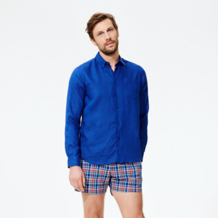 Men Others Solid - Men Linen Shirt Solid, Batik blue frontworn Men Others Solid - Men Linen Shirt Solid, Batik blue frontworn