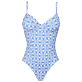 Women Fitted Printed - Women One-piece Swimsuit Ikat Medusa, White front view