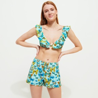 Mujer Autros Estampado - Pantalón corto de baño con cintura plana y estampado Butterflies para mujer, Laguna detalles vista 1