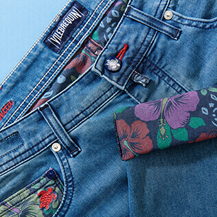 Hombre Autros Estampado - Vaqueros con 5 bolsillos y estampado Tropical Turtles para hombre, Med denim w2 supp2 Hombre Autros Estampado - Vaqueros con 5 bolsillos y estampado Tropical Turtles para hombre, Med denim w2 supp2
