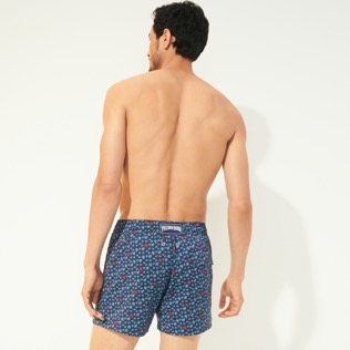 Men Stretch classic Printed - Men Stretch Swimwear Micro Ronde Des Tortues Tricolore, Navy back worn view