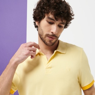 Men Others Solid - Men Cotton Pique Polo Shirt Solid, Popcorn details view 1