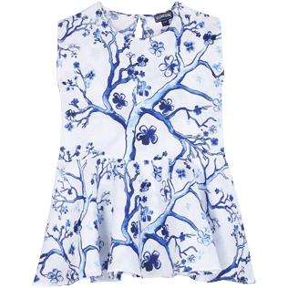 Niñas Autros Estampado - Vestido de lino con estampado Cherry Blossom para niña, Mar azul vista frontal