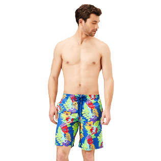 Men Long classic Printed - Men Swimwear Long Les Geckos, Batik blue frontworn Men Long classic Printed - Men Swimwear Long Les Geckos, Batik blue frontworn