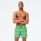 Men Classic Embroidered - Men Swim Trunks Embroidered Sweet Fishes - Limited Edition, Grass green front worn view