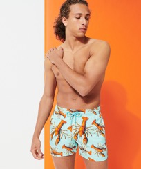 Men Stretch classic Printed - Men Stretch Swim Shorts Lobster, Lagoon front worn view