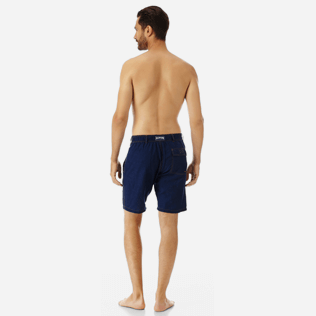 Uomo Altri Unita - Bermuda a sigaretta uomo in misto lino e cotone tinta unita, Indaco backworn Uomo Altri Unita - Bermuda a sigaretta uomo in misto lino e cotone tinta unita, Indaco backworn