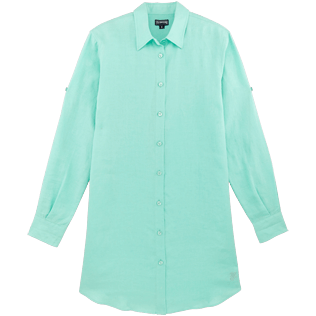 Women Others Solid - Women Long Linen Shirt Solid, Mint front Women Others Solid - Women Long Linen Shirt Solid, Mint front