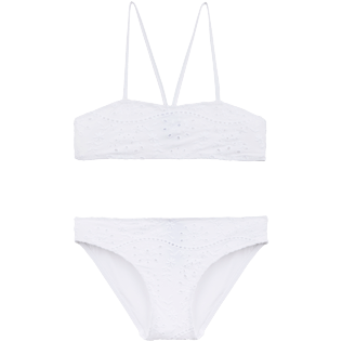 Niñas Autros Bordado - Bikini con bordado inglés para niña, Blanco vista frontal
