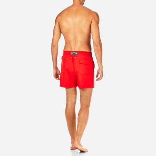 Men Classic / Moorea Embroidered - Primitive Turtle Placed Embroidery Swim shorts, Poppy red backworn Men Classic / Moorea Embroidered - Primitive Turtle Placed Embroidery Swim shorts, Poppy red backworn