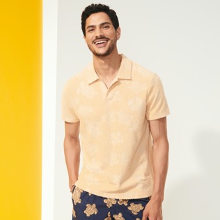 Picture of Men Others Terry jacquard - Men Terry Jacquard Polo Shirt Solid, Dune front worn view Picture of Men Others Terry jacquard - Men Terry Jacquard Polo Shirt Solid, Dune front worn view