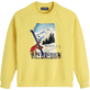 Men Others Printed - Men Cotton Fleece Sweatshirt Turtle Skier Snow and Sun, Buttercup yellow front view