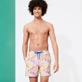 Men Classic Embroidered - Men Swim Trunks Embroidered 1984 Invisible Fish - Limited Edition, Pink polka front worn view