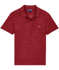 Men Linen Jersey Polo Shirt Solid Heather burgundy front view