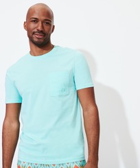 Herren Andere Uni - Einfarbiges T-Shirt aus Bio-Baumwolle für Herren, Lagune Vorderseite getragene Ansicht