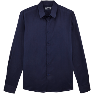 Uomo Altri Unita - Camicia unisex in voile di cotone tinta unita, Blu marine vista frontale